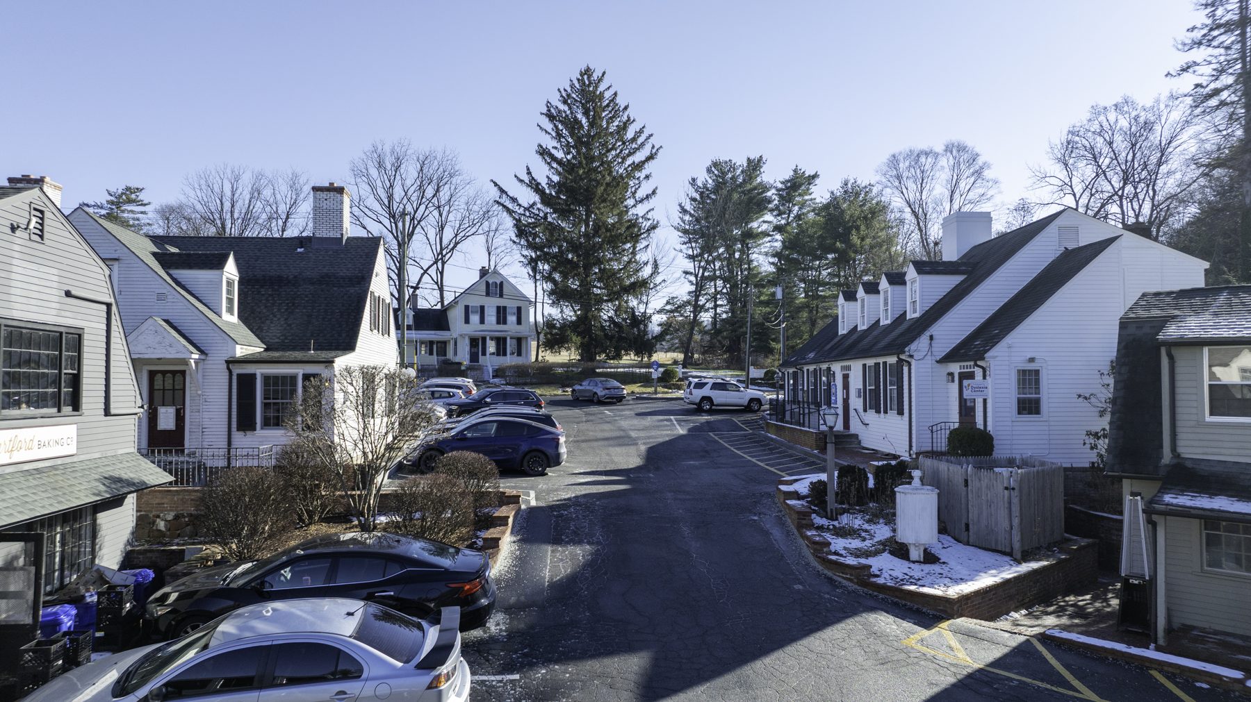 Aerial view of Brickwalk Village center, Farmington CT