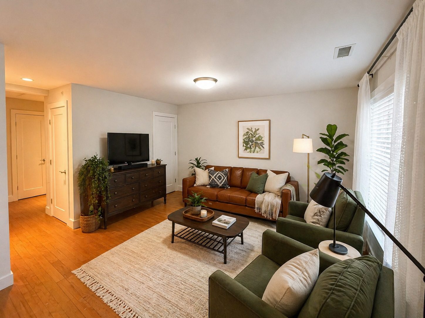 One bedroom apartment living room at Brickwalk Village
